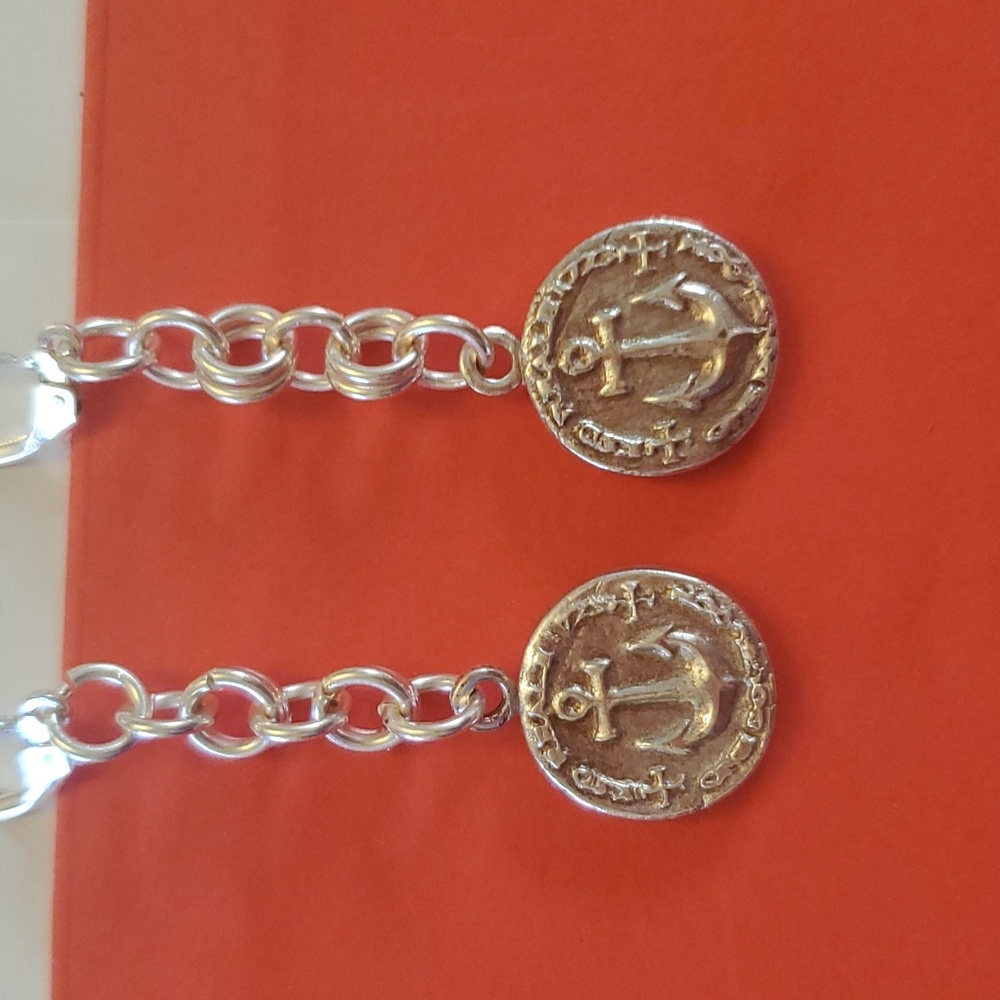 Fine Silver doubloon earrings chainmail handcrafted